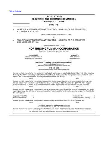 Thumbnail Northrop Grumman 10-Q Quarterly Report FY 