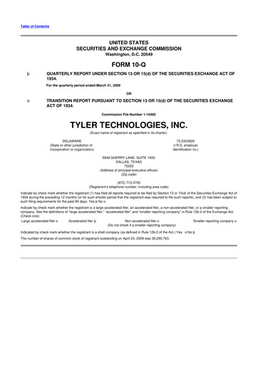 Thumbnail Tyler Technologies
 10-Q Quarterly Report FY 