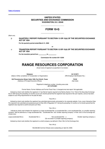 Thumbnail Range Resources
 10-Q Quarterly Report FY 
