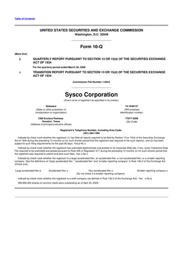Thumbnail Sysco 10-Q Quarterly Report FY 