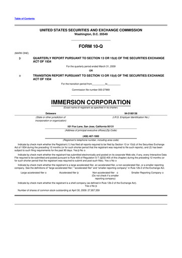 Thumbnail Immersion Corporation
 10-Q Quarterly Report FY 