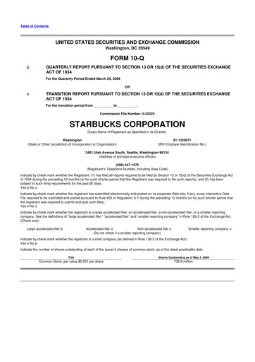 Thumbnail Starbucks 10-Q Quarterly Report FY 