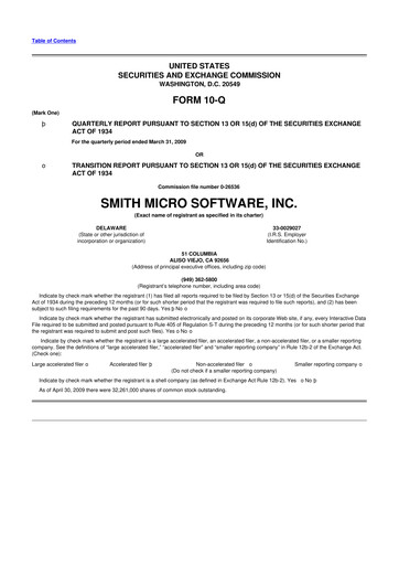 Miniature Smith Micro Software
 10-Q Rapport trimestriel  