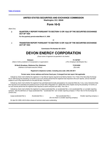 Thumbnail Devon Energy
 10-Q Quarterly Report FY 