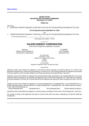 Thumbnail Valero Energy 10-Q Quarterly Report FY 