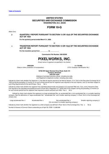 Thumbnail Pixelworks 10-Q Quarterly Report FY 