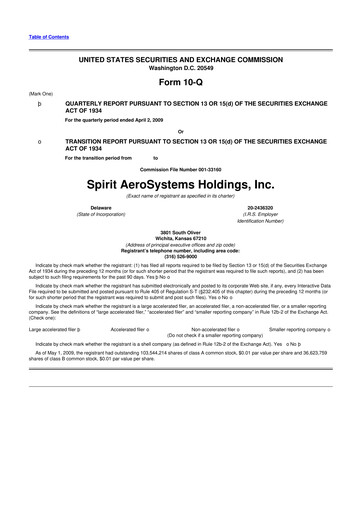 Thumbnail Spirit AeroSystems 10-Q Quarterly Report FY 