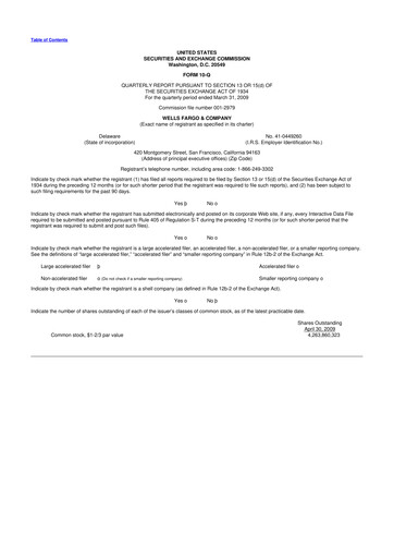 Thumbnail Wells Fargo 10-Q Quarterly Report FY 