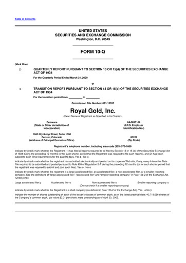 Thumbnail Royal Gold
 10-Q Quarterly Report FY 