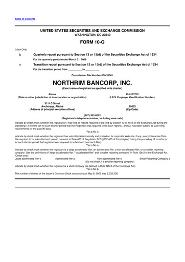 Thumbnail Northrim BanCorp 10-Q Quarterly Report FY 