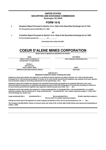 Thumbnail Coeur Mining
 10-Q Quarterly Report FY 