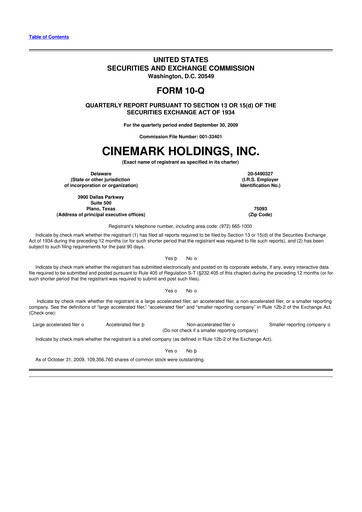 Thumbnail Cinemark Theatres
 10-Q Quarterly Report FY 