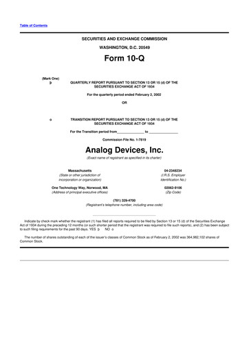 Thumbnail Analog Devices 10-Q Quarterly Report FY 