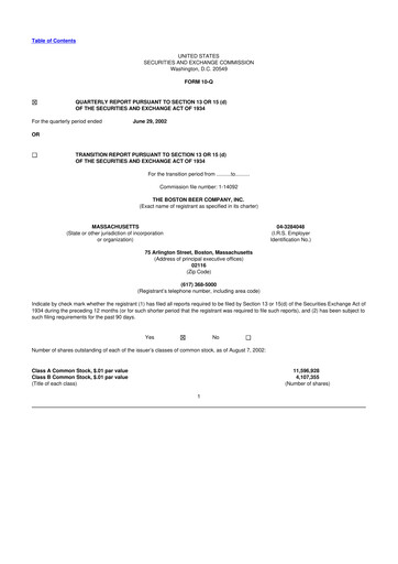 Thumbnail Boston Beer Company 10-Q Quarterly Report FY 
