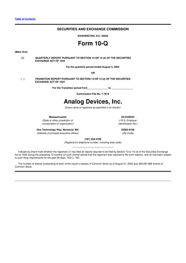 Thumbnail Analog Devices 10-Q Quarterly Report FY 