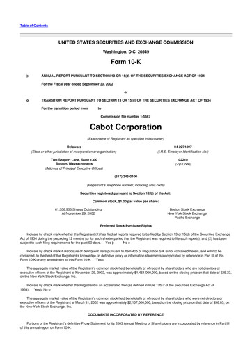 Miniature Cabot Corporation
 10-K Rapport annuel 