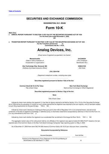 Thumbnail Analog Devices 10-K Annual Report 