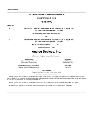 Thumbnail Analog Devices 10-Q Quarterly Report FY 