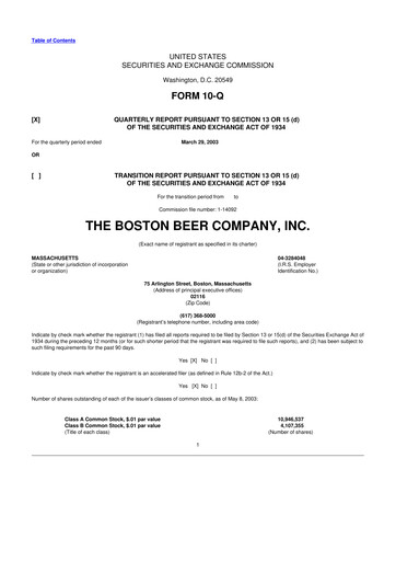 Vorschaubild Boston Beer Company 10-Q Quartalsbericht  