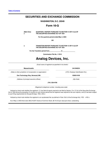Thumbnail Analog Devices 10-Q Quarterly Report FY 