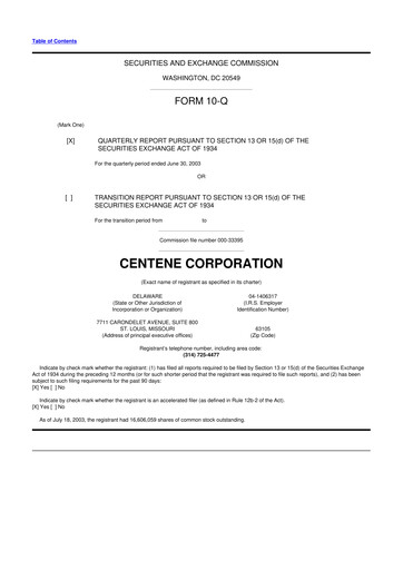 Thumbnail Centene 10-Q Quarterly Report FY 
