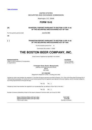Thumbnail Boston Beer Company 10-Q Quarterly Report FY 
