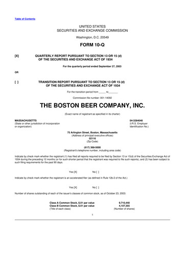 Vorschaubild Boston Beer Company 10-Q Quartalsbericht  