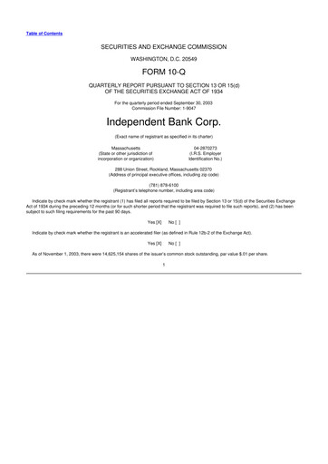 Thumbnail Independent Bank Corp. 10-Q Quarterly Report FY 