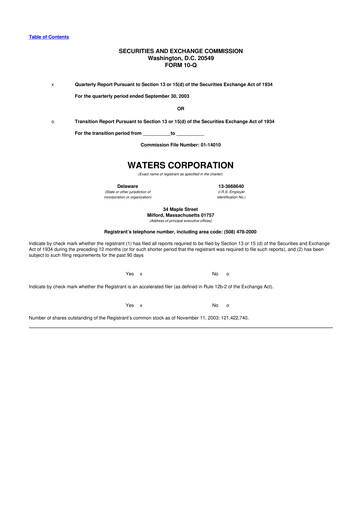 Thumbnail Waters Corporation 10-Q Quarterly Report FY 