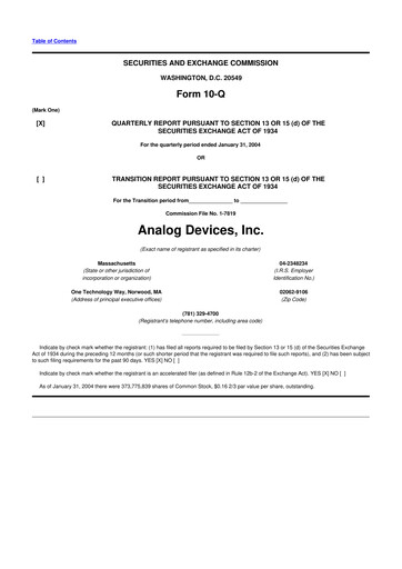 Thumbnail Analog Devices 10-Q Quarterly Report FY 