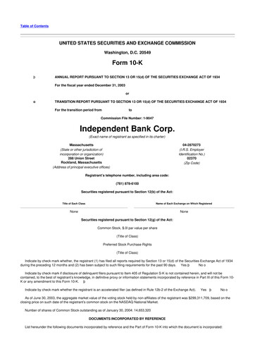 Thumbnail Independent Bank Corp. 10-K Annual Report 