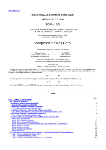 Thumbnail Independent Bank Corp. 10-Q Quarterly Report FY 