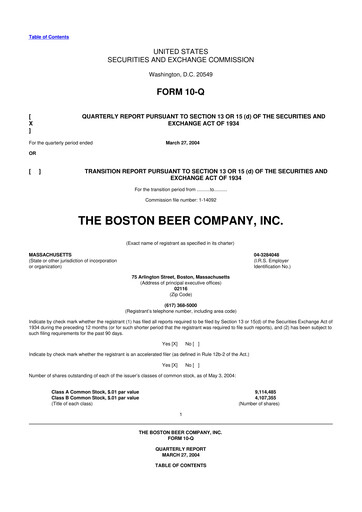 Vorschaubild Boston Beer Company 10-Q Quartalsbericht  