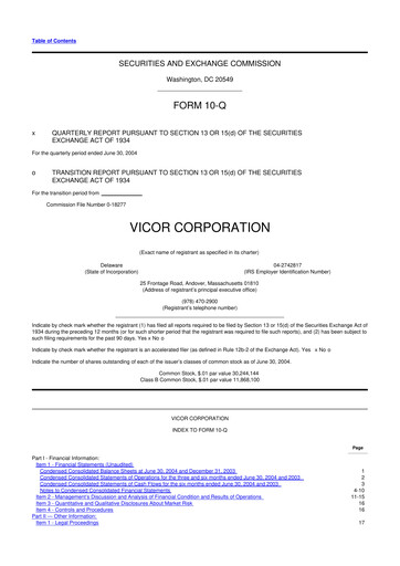 Thumbnail Vicor
 10-Q Quarterly Report FY 
