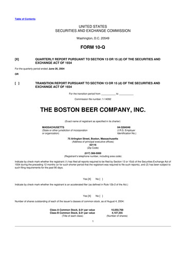 Vorschaubild Boston Beer Company 10-Q Quartalsbericht  