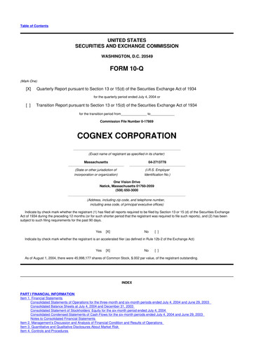 Thumbnail Cognex 10-Q Quarterly Report FY 