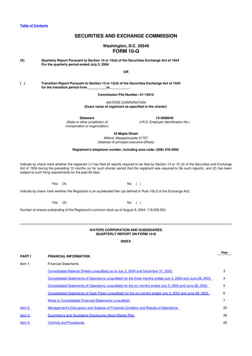 Thumbnail Waters Corporation 10-Q Quarterly Report FY 