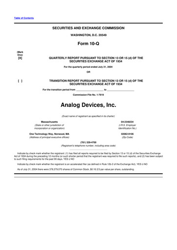 Thumbnail Analog Devices 10-Q Quarterly Report FY 