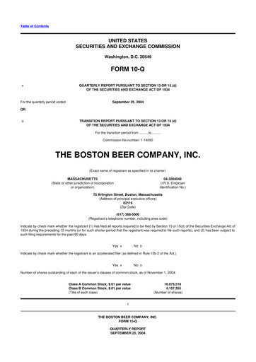 Vorschaubild Boston Beer Company 10-Q Quartalsbericht  