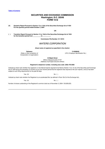 Thumbnail Waters Corporation 10-Q Quarterly Report FY 