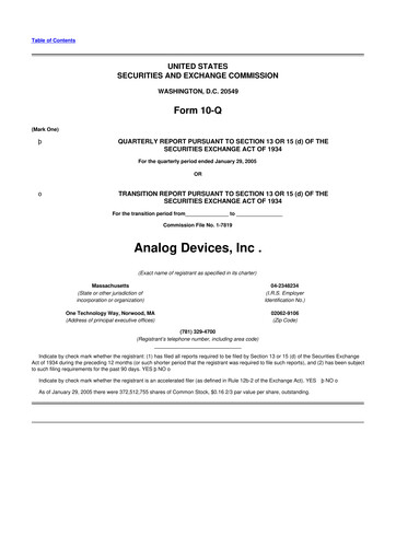 Thumbnail Analog Devices 10-Q Quarterly Report FY 
