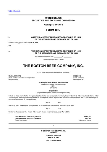 Vorschaubild Boston Beer Company 10-Q Quartalsbericht  
