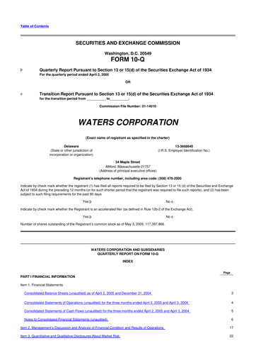 Thumbnail Waters Corporation 10-Q Quarterly Report FY 