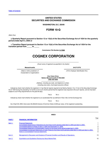 Thumbnail Cognex 10-Q Quarterly Report FY 