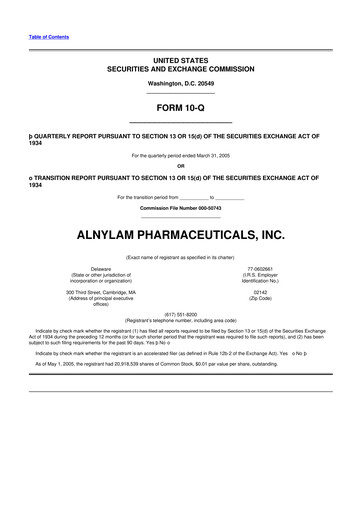 Thumbnail Alnylam Pharmaceuticals
 10-Q Quarterly Report FY 