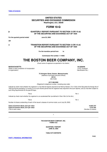 Vorschaubild Boston Beer Company 10-Q Quartalsbericht  