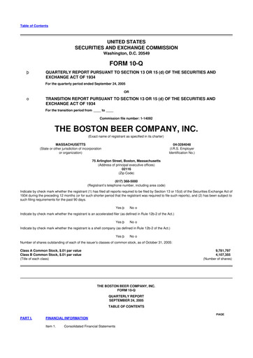 Vorschaubild Boston Beer Company 10-Q Quartalsbericht  