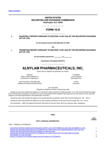 Thumbnail Alnylam Pharmaceuticals
 10-Q Quarterly Report FY 