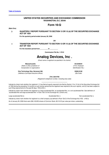 Thumbnail Analog Devices 10-Q Quarterly Report FY 