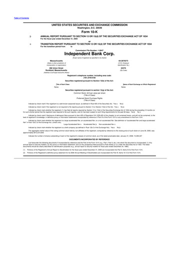 Thumbnail Independent Bank Corp. 10-K Annual Report 